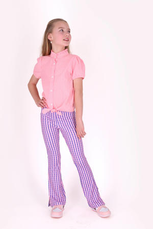 slim regular waist gestreepte flared broek roze