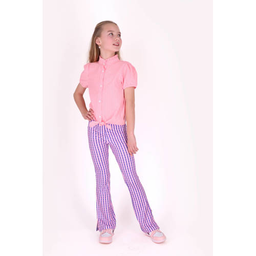 B.Nosy slim regular waist gestreepte flared broek roze Meisjes Polyester - maat 122 afbeelding