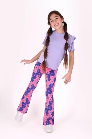 regular waist flared broek roze met textuur