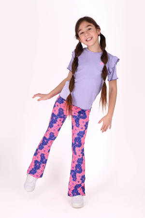 regular waist flared broek roze met textuur