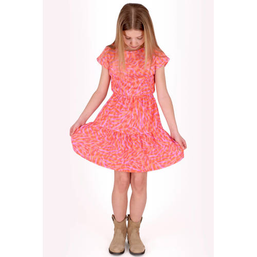 B.Nosy zomerjurk met panterprint roze Meisjes Polyester Openvallende hals - maat 110 afbeelding