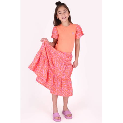 B.Nosy T-shirt oranje Meisjes Stretchkatoen Ronde hals All over print - maat 134/140 afbeelding