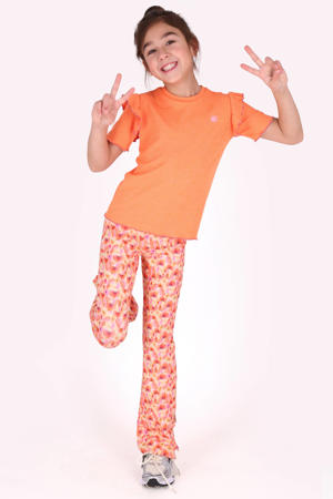 regular waist gebloemde flared broek oranje