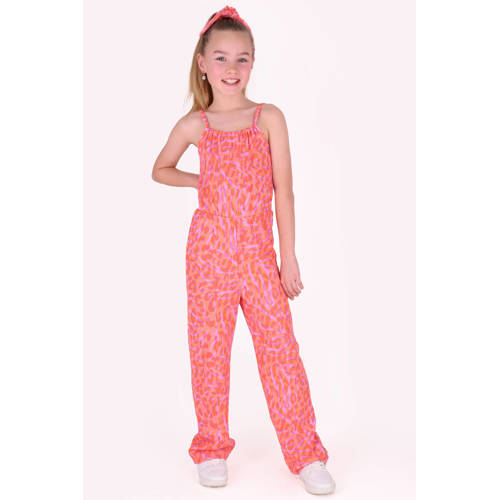 B.Nosy jumpsuit roze met panterprint Meisjes Polyester Vierkante hals Dierenprint - maat 152 afbeelding