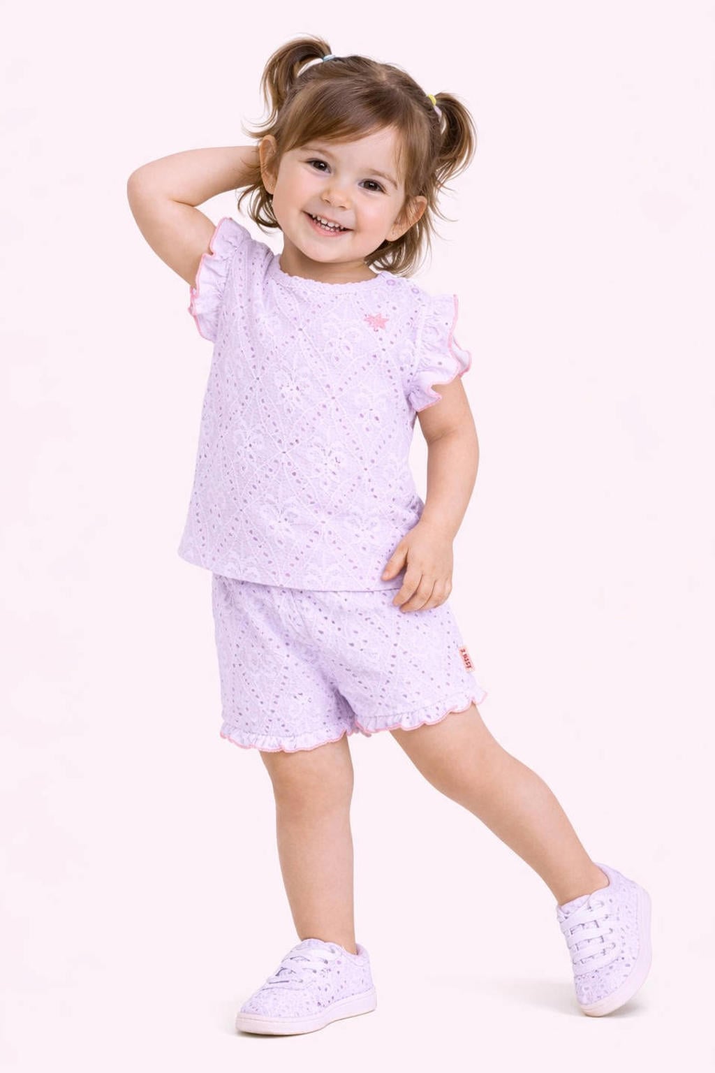B.Nosy T-shirt + korte broek broderie lila