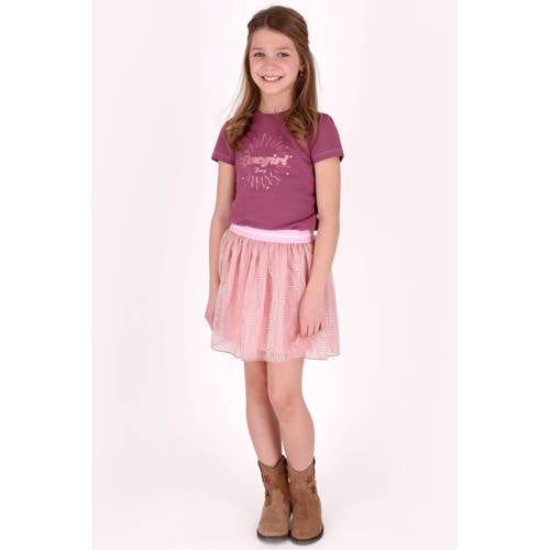 B.Nosy T-shirt paars Meisjes Stretchkatoen Ronde hals Printopdruk - maat 98 afbeelding