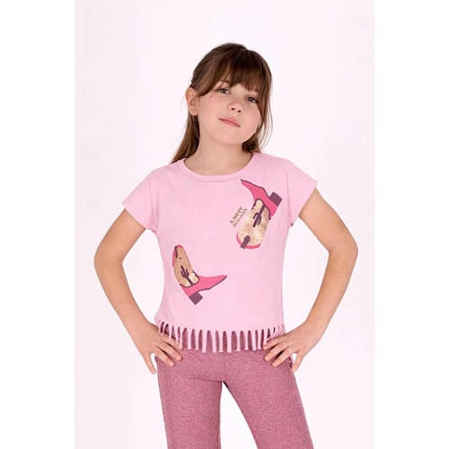 B.Nosy T-shirt roze Meisjes Stretchkatoen Ronde hals Printopdruk - maat 116 afbeelding