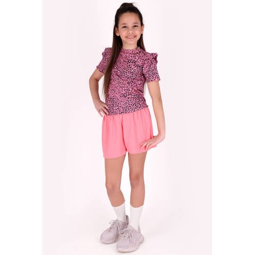 B.Nosy T-shirt met panterprint roze Meisjes Stretchkatoen Opstaande kraag - maat 116 afbeelding