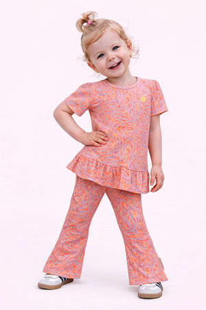 regular waist flared broek met panterprint roze