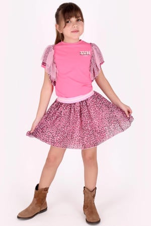 midi rok plooirok met panterprint roze