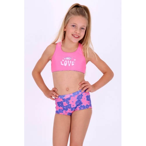 B.Nosy reversilbe halterbikini felroze/blauw Meisjes Polyester Bloemen - maat 158/164 afbeelding