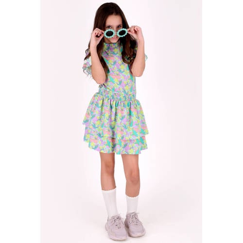 B.Nosy gebloemde korte jurk lila Paars Meisjes Polyester Ronde hals Bloemen - maat 146/152 afbeelding