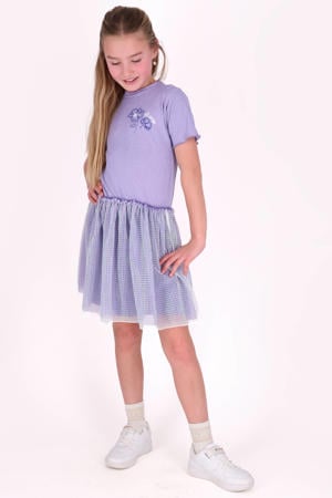 midi jurk met stippen lila