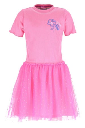 midi jurk met stippen roze