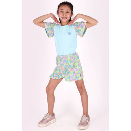 B.Nosy T-shirt lichtblauw Meisjes Stretchkatoen Ronde hals All over print - maat 122/128 afbeelding