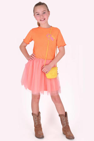 mesh midi jurk oranje