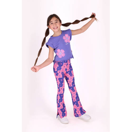 B.Nosy gebloemde T-shirt paars Blauw Meisjes Stretchkatoen Bloemen - maat 116 afbeelding