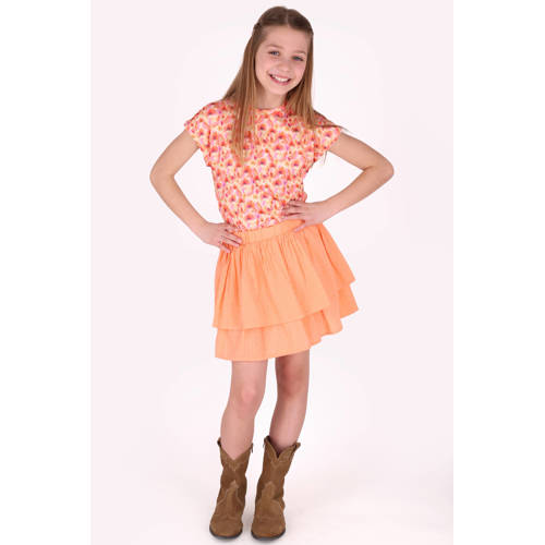 B.Nosy gebloemde blousetop oranje Meisjes Polyester Ronde hals Bloemen - maat 98 afbeelding