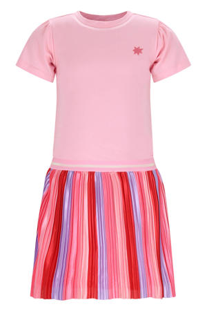 gestreepte midi jurk met backprint roze