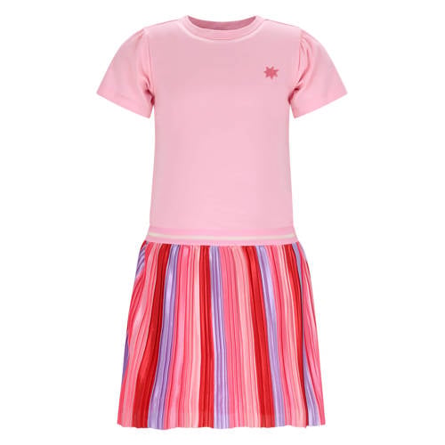 B.Nosy gestreepte midi jurk met backprint roze Meisjes Stretchkatoen Ronde hals - maat 98 afbeelding