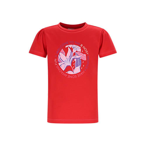 B.Nosy T-shirt rood Meisjes Stretchkatoen Ronde hals Printopdruk - maat 104 afbeelding
