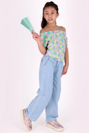gebloemde off shoulder top lila