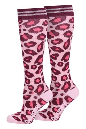kniekousen met panterprint roze/paars