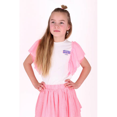 B.Nosy T-shirt Wit Meisjes Stretchkatoen Ronde hals Meerkleurig - maat 122/128 afbeelding