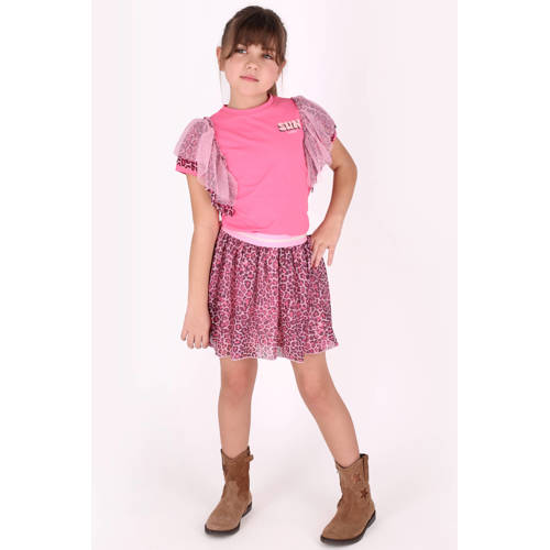 B.Nosy T-shirt met panterprint roze Meisjes Stretchkatoen Ronde hals Panterprint - maat 158/164 afbeelding