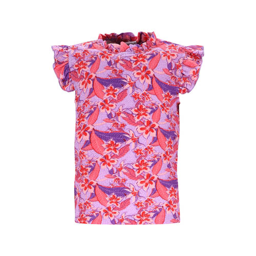 B.Nosy gebloemde blousetop lila Paars Meisjes Polyester Opstaande kraag