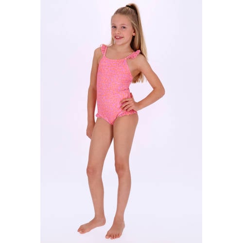 B.Nosy badpak met ruches roze/oranje Meisjes Polyester Dierenprint - maat 122/128 afbeelding