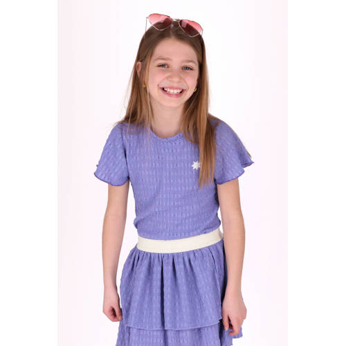 B.Nosy blousetop paars met textuur Meisjes Stretchkatoen Ronde hals Effen - maat 134/140 afbeelding