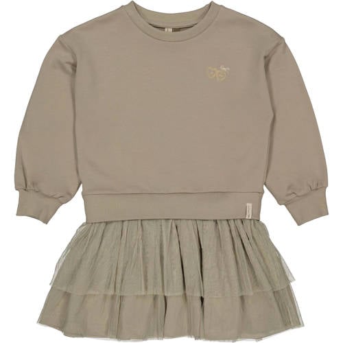 LEVV Little korte jurk taupe Bruin Meisjes Katoen Ronde hals Effen - maat 104 afbeelding