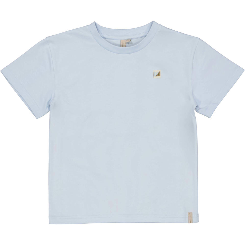 Lichtblauwe jongens LEVV Little T-shirt van katoen met backprint, korte mouwen, ronde hals en geweven detail