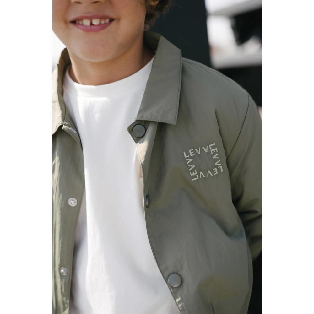 Groene jongens LEVV Little jack van nylon met lange mouwen, klassieke kraag en knoopsluiting