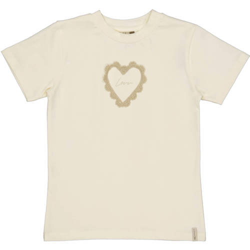 LEVV Little T-shirt ecru Meisjes Stretchkatoen Ronde hals Effen - maat 110 afbeelding