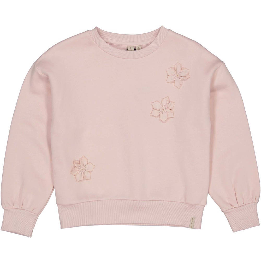 Roze meisjes LEVV Little sweater met effen, lange mouwen, ronde hals en 3D applicatie