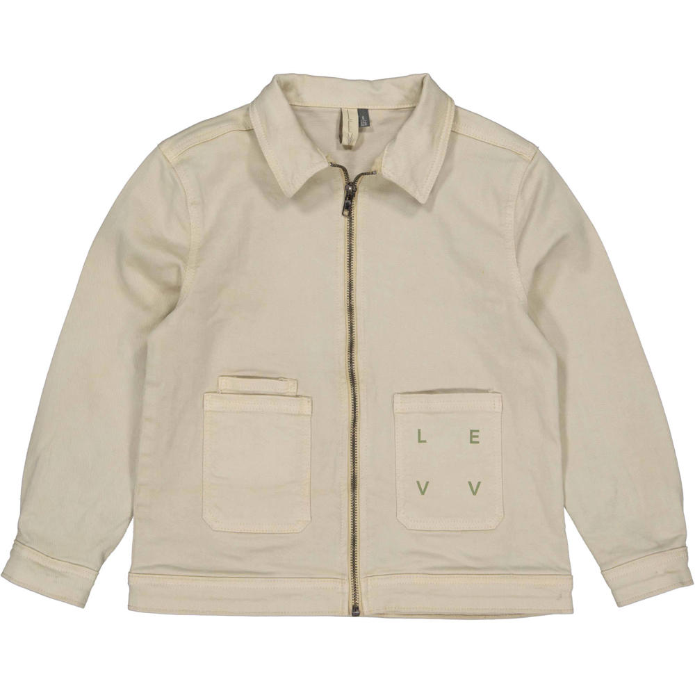 Beige jongens LEVV Little jack van stretchkatoen met effen, lange mouwen, klassieke kraag en ritssluiting