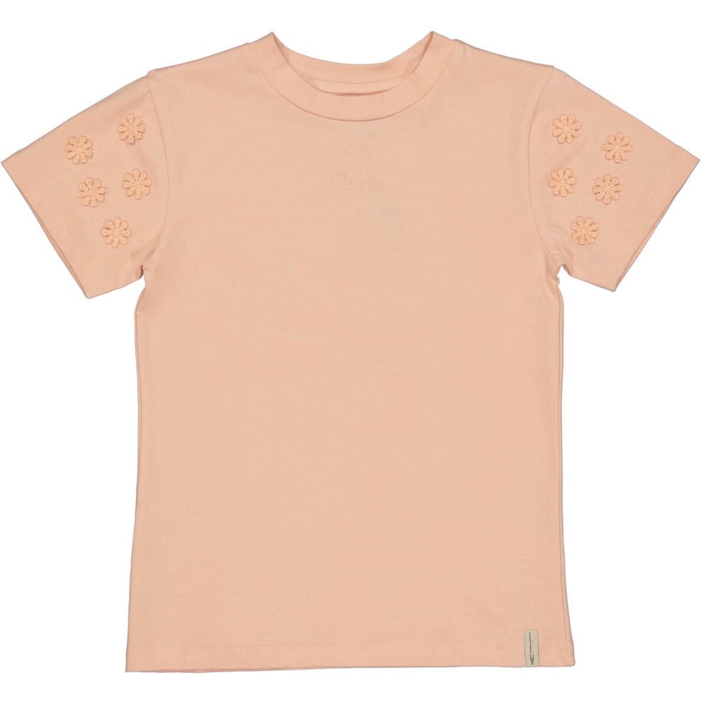 Oranje meisjes LEVV Little T-shirt van katoen met effen, korte mouwen, ronde hals en 3D applicatie