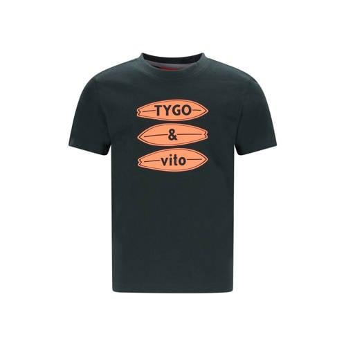 TYGO & vito jersey T-shirt donkergroen Jongens Katoen Polokraag Printopdruk - maat 110-116 afbeelding