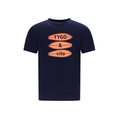 TYGO & vito jersey T-shirt donkerblauw Jongens Katoen Polokraag Printopdruk - maat 92 afbeelding