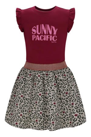jersey zomerjurk met panterprint donkerrood