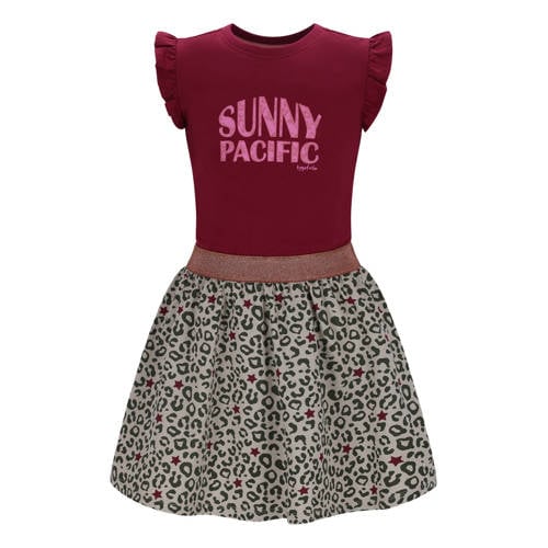 TYGO & vito jersey zomerjurk met panterprint donkerrood Meisjes Katoen Ronde hals - maat 146-152 afbeelding