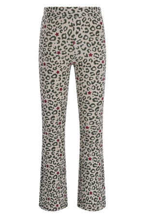 jersey flared broek met panterprint zand