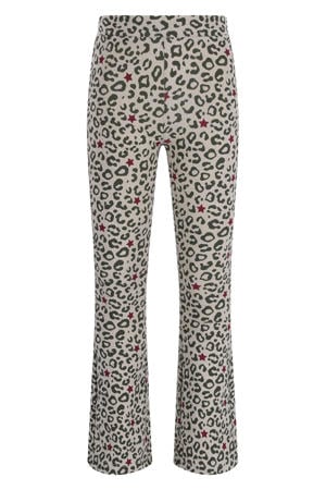 jersey flared broek met panterprint zand