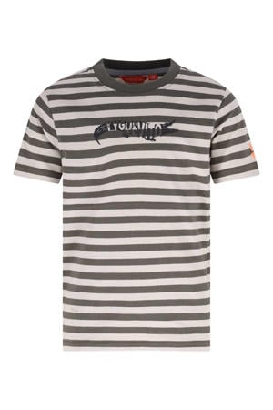 jersey gestreepte T-shirt olijfgroen