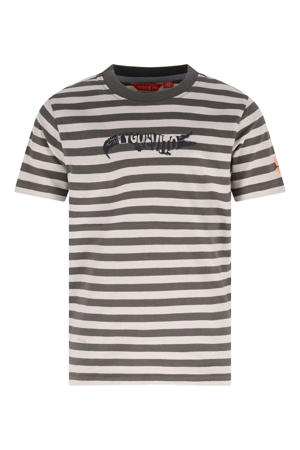 jersey gestreepte T-shirt olijfgroen