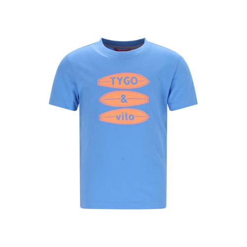 TYGO & vito jersey T-shirt lichtblauw Jongens Katoen Polokraag Printopdruk - maat 98-104 afbeelding