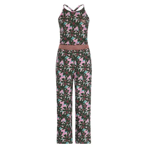 TYGO & vito gebloemde jumpsuit jersey olijfgroen Meisjes Katoen Ronde hals - maat 98-104 afbeelding