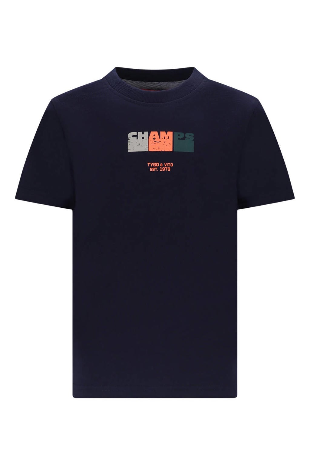 Donkerblauwe jongens TYGO & vito jersey T-shirt van katoen met korte mouwen en ronde hals